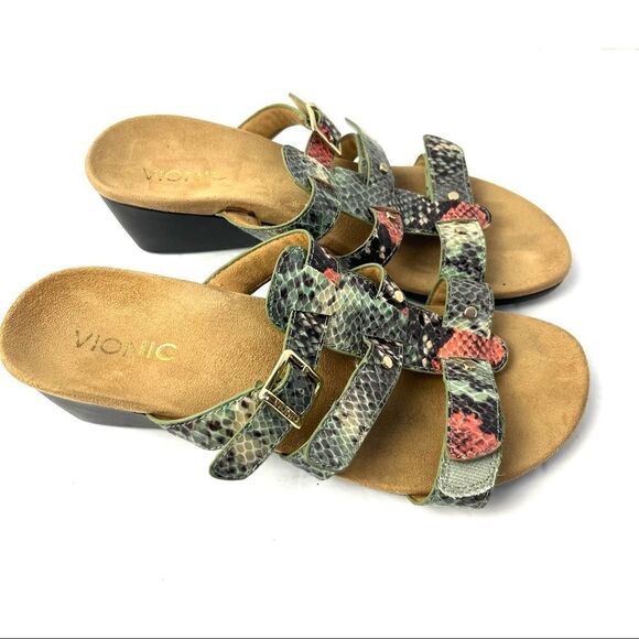 Vionic by Orthaheel Park Radia Snakeprint Print Wedge Sandals Size 8 Wide - Picture 3 of 13